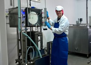 Clare with the new pasteuriser